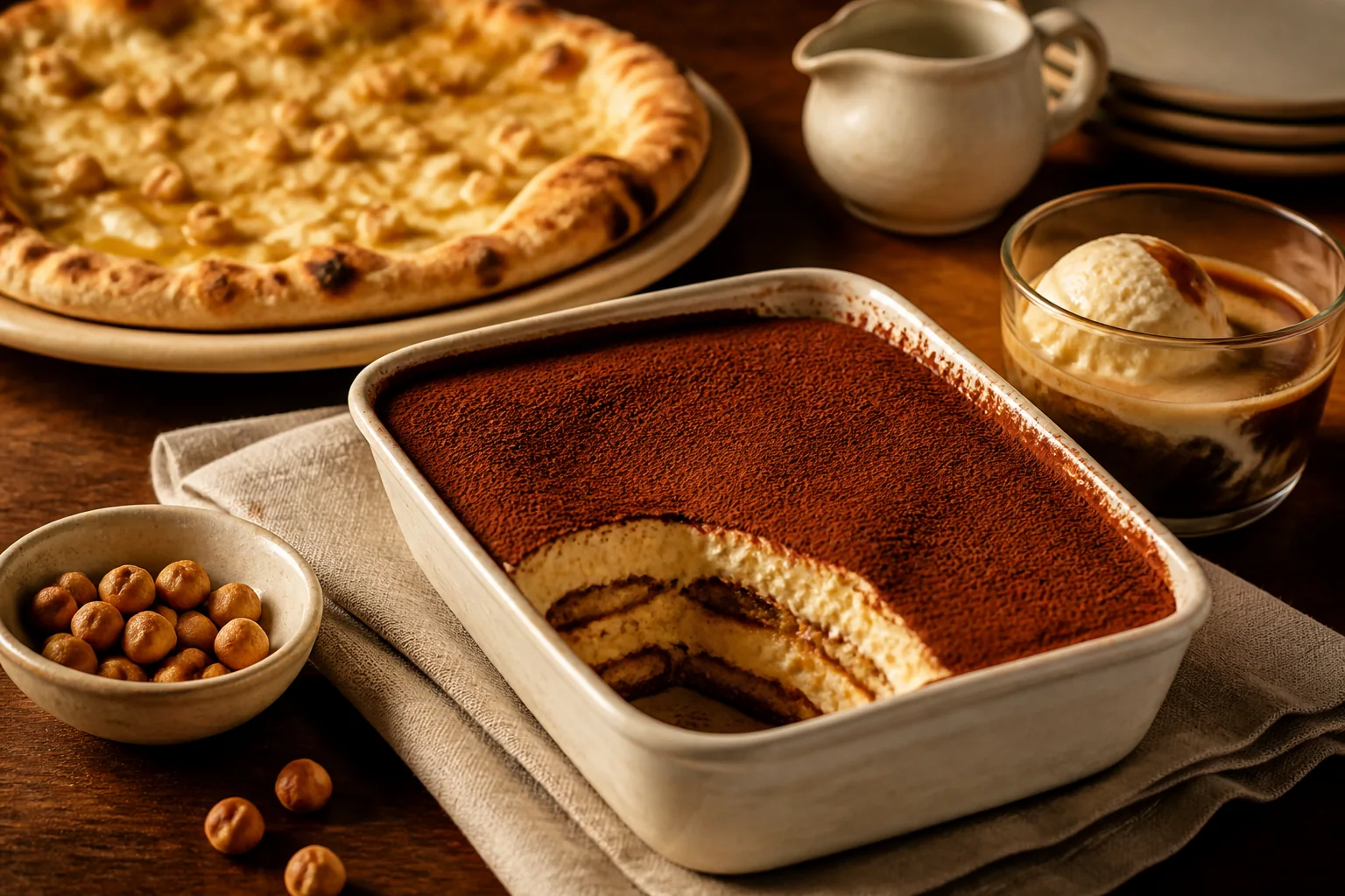 Tiramisu ve affogato tatlı servisi